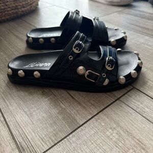 Black Studded Slide Sandals